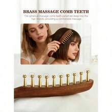 1pc Wide-Tooth Comb, Brass Material Long Handle Large Round Teeth Scalp Massage Brush, Suitable For Curly & Straight Hair Styling, Body Massage Tool - 紅木色 - 查看 8