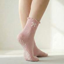 女士防滑普拉提袜 | 防滑瑜伽健身袜 | 可爱荷叶边踝袜，适合普拉提、瑜伽和芭蕾 | 透气防滑，增强抓地力 - 彩色 - 查看 12