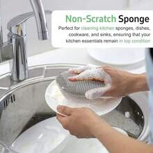Cepillo de limpieza de esponja 2 en 1, cepillo colgante de plástico para limpiar frutas y verduras, estropajo de esponja para limpieza profunda - Multicolor - Ver 1
