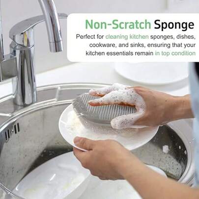 二合一海绵清洁刷，塑料悬挂式果蔬清洁刷，深度清洁海绵擦洗器