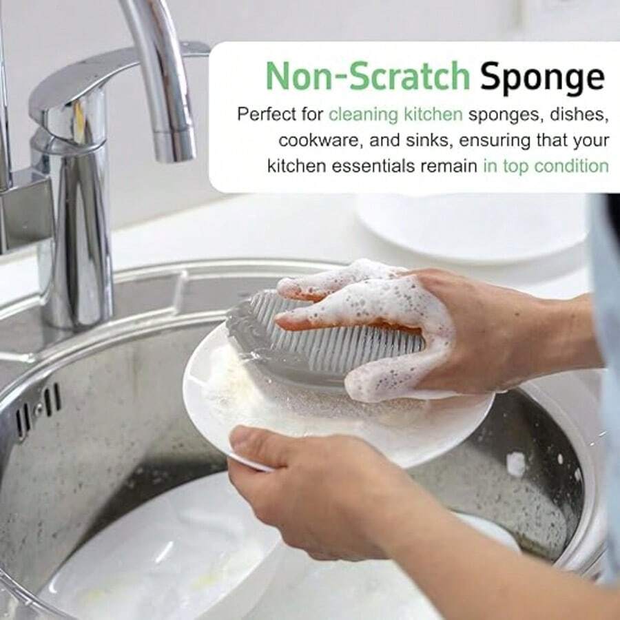 Cepillo de limpieza de esponja 2 en 1, cepillo colgante de plástico para limpiar frutas y verduras, estropajo de esponja para limpieza profunda - Multicolor - Ver 1