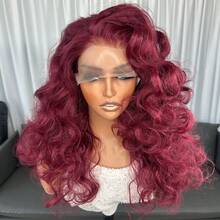 13x4 Kanekalon Futura Burgundy Lace Front Wig, Heat Resistant Synthetic Hair, 18 Inch Long Wavy No Glue Half Hand-Tied Natural Hairline Pre-Plucked, 150% Density, Fashionable For Women & Girls, Party, Vacation, Makeup, Daily Wear - Burgundy - View 3