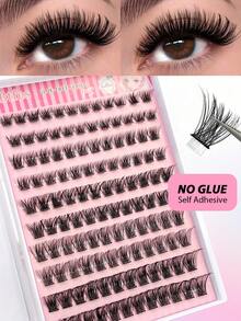 Asiteo 120pcs D-Shape Self-Adhesive Eyelash Clusters, Natural Makeup Effect, No Glue Needed, Long-Lasting & Non-Sticky, Pre-Coated Eyelash Clusters, False Eyelashes, DIY Eyelash Extension - D - 查看 1