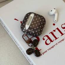 Simple Solid Brown Polka Dot With Coffee Bean Charm Earphone Case Compatible With AirPods Pro 3, New Pro 2, Cute 4 Minimalist 3, Personalized 1/2 Protective Case For Women - Brown - View 10