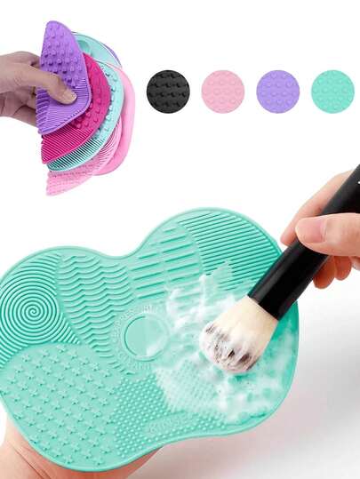 1/2pcs Silicone Makeup Brush Cleaning Mat With Suction Cup, Portable Makeup Brush Cleaner Tool, Apple-Shaped Silicone Makeup Brush Cleaning Pad, Suitable For Makeup Brushes, Makeup Sponges, Powder Puffs, Great For Travel, Home, School, Dorm, Vacation, Party, Etc.