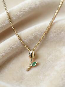 1pc S925 Sterling Silver Zirconia Inlaid Tulip Pendant Necklace, Sweet & Cute Rose Flower Minimalist Delicate Clavicle Chain, Suitable For Girls, Students For Daily Wear - Tulip - View 4