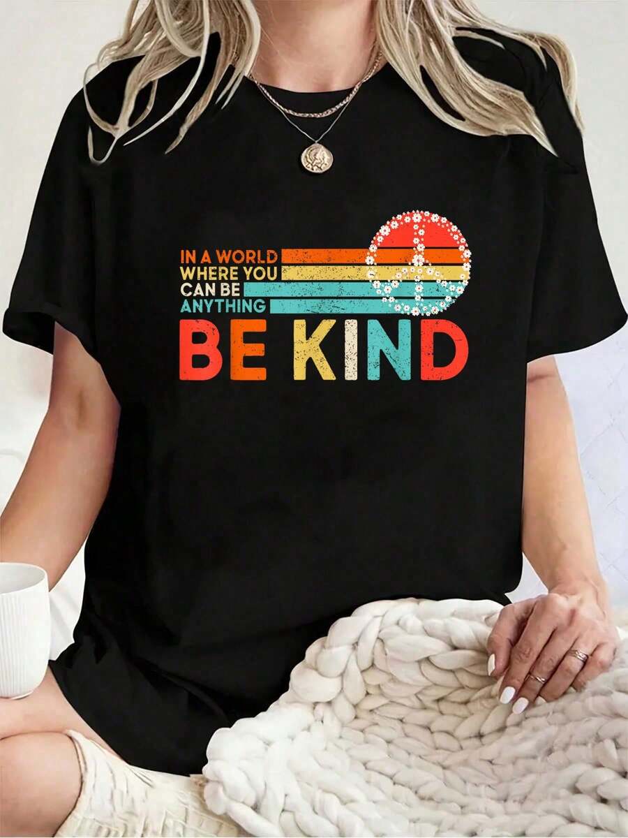 Camiseta Unisex 100% Algodón con Estampado de la Mano de la Paz y la Gentileza para el Día Mundial de la Gentileza - Camisetas de Manga Corta - Negro - Ver 1
