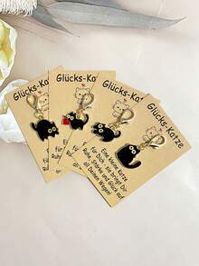 1 Set Cute Black Cat Keychain Set With Lucky Cat Inspirational Card - Lobster Clasp, Adorable Cat Series, Birthday Wedding Valentine's Day Party Gift, Decorative Accessory, Ideal For Girls, Women, Cat Lovers Lucky Gift - For Bags, Keys, Party Decor, Holiday Decor, Wedding Gifts, Animal Keychains, Gift Set, Lucky Gift For Family, Coworkers, Neighbors, Classmates Gifts For Mother, Father, Graduation, And Teacher - Multicolor - View 3