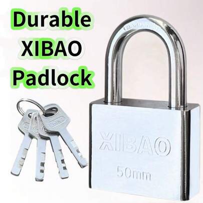 西宝（XIBAO）重型银色挂锁 | 配有4把钥匙，防锈防撬，手动操作 - 适用于大门、围栏、仓库、笼子等 | 工业级强度锁 | 坚固耐用的金属结构