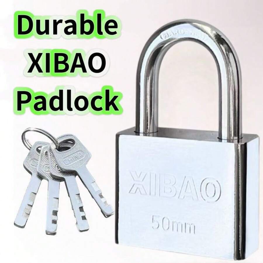 西宝（XIBAO）重型银色挂锁 | 配有4把钥匙，防锈防撬，手动操作 - 适用于大门、围栏、仓库、笼子等 | 工业级强度锁 | 坚固耐用的金属结构