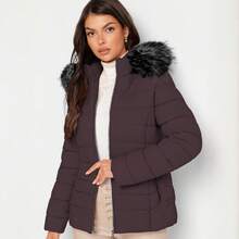 Shendy Vendy Women's Warm Polyester Jacket With Fur Collar - Coffee 1 - View 8