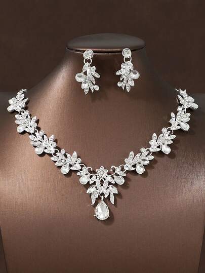 3 Piecesbridal Wedding Necklace And Earring Set With Exquisite Accessories For Weddings And Parties, Suitable For Birthday Parties, Gatherings, And Wedding Venues
