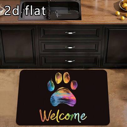 1 pieza/2 piezas/3 piezas Felpudo plegable absorbente con estampado de huella de bienvenida, alfombra de habitación, alfombra de baño, alfombra de piso de cocina, alfombra de sala de estar, alfombra de dormitorio, felpudo de entrada interior, alfombra decorativa, alfombra interior