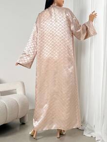 Women's Geometric Pattern Long Sleeve Loose Arabic Abaya - Apricot - View 2