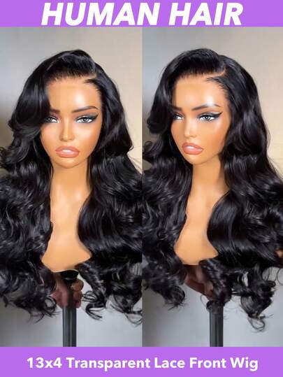 13*4蕾丝前额假发，适用于150%密度，自然波浪卷人发假发，合成蕾丝前额假发，带婴儿发，蓬松波浪卷假发，适合女性日常派对佩戴，自然黑色，尺寸8-24、26、28、30英寸