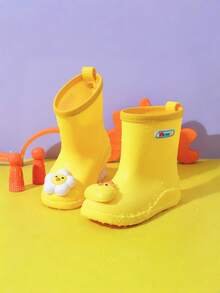 Caweiny Cartoon Kids Rain Boots, Girls Mid-Calf Rain Shoes, Boys Waterproof Rubber Boots - Yellow - View 3