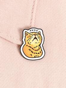 1pc Cute Orange Tabby Cat Brooch, Closed Eyes Howling "AWOO" Onomatopoeia, Cat Themed Badge, Minimalist Design, Daily Wear Accessory Gift - Orange - View 7