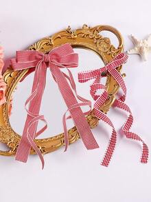 1对蝴蝶结发夹，侧刘海夹，公主蝴蝶结发饰 - 玫紅色 - 查看 7