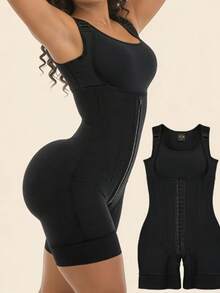 Women's One-Piece Shapewear - Body Contouring Workout & Formal Attire, Front Zipper Closure, Brown/, Posture Correction & Figure Enhancement, Non-Padded For Natural Curves, Seamless Undergarment, Sleek Bodysuit Design, Smooth Fabric, Waist Trainer, Casual Attire - 黑色 - 查看 3