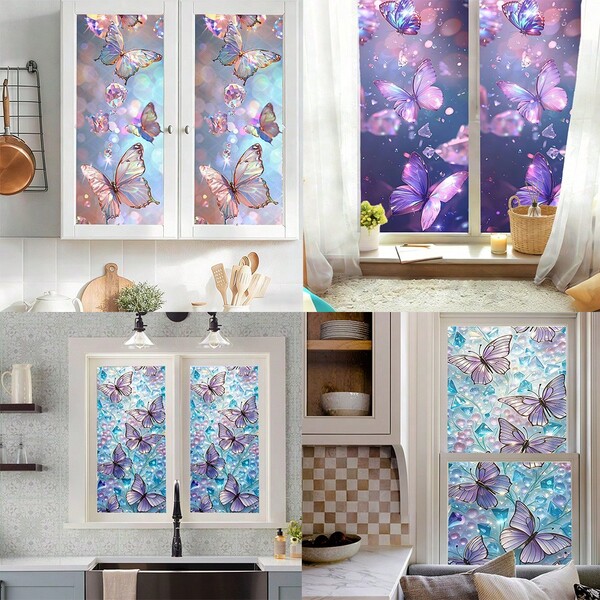 1pc Purple Butterfly Decorative Window Film – Removable Vinyl Static-Cling Privacy Glass Decal, Suitable For Living Rooms, Bedrooms, And Home Decor; An Aesthetic Accent For Home Windows