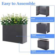 GCCSJ Rectangular Planter,Tall Metal Planter Box For Outdoor Plants 32"X 12"X 24" , Heavy Duty Steel Large Rectangular Planter Box With Removable Insert Shelf, Modern Décor For Tall Plants, Trees, Flowers Rust Resistant With Drainage Holes & Included StandGray - Grey - View 6