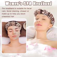 Fascia per capelli con stampa leopardata, fascia per il viso per la pulizia del viso e il trucco, fascia per la cura del viso da donna, regalo SPA, adatta per feste, uso quotidiano, portatile e leggera, cerchietto per capelli, accessorio per capelli, adatta per trucco, cura della pelle, lavaggio del viso, bagno - Multicolore - Visualizzare 4