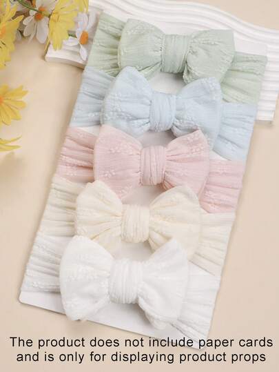 2/5件装 婴儿及儿童柔软优雅时尚双层网纱蝴蝶结发带，可爱幼儿弹性发饰，适合日常佩戴，春夏款