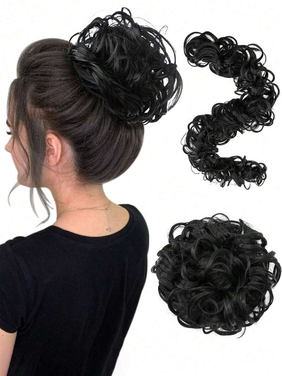卷发假发发圈发髻发片，蓬松凌乱发髻接发 - 彩色 - 查看 1