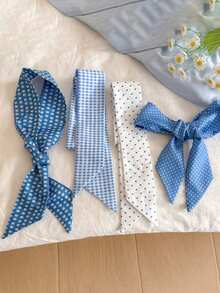 4 piezas Pañuelo para la cabeza con estampado floral y de lunares azul y blanco para mujer, versátil y elegante, adecuado para salidas diarias, ocio, fiestas, viajes, peinados, lavado de cara, maquillaje, accesorios de vestir, accesorios para el cabello de verano, vacaciones, viajes - Multicolor - Ver 6