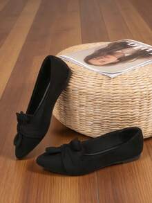 Musshoe Women's Black Pointed Toe Flats With Bow Decoration, Soft And Comfortable Insole, Chic And Elegant Ballerira Shoes 2026 Spring Summer Suitable For Commuting, Partying, Weeding And Traveling, Simple Design Gift - 黑色 - 查看 5