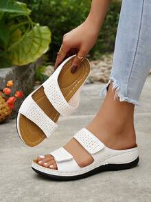 女士坡跟凉鞋，时尚鞋履 - 白色 - 查看 3