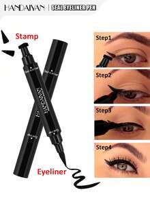 HANDAIYAN 2-In-1 Eyeliner Pencil, Waterproof Sweat-Resistant Long-Lasting Smooth Dual-Ended Triangle Stamp Eyeliner, Black, Ideal For Daily Makeup, Holiday, Party, Back To School, Travel, Face Painting, Cosmetics For Women, Suitable For Winter/Spring, Ideal Gift For Birthday, Valentine's Day, Mother's Day, Essential For Carnival Party - 黑色 - 查看 1