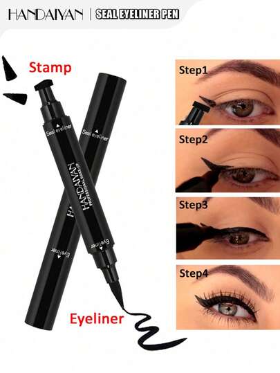  HANDAIYAN 2-In-1 Eyeliner Pencil, Waterproof Sweat-Resistant Long-Lasting Smooth Dual-Ended Triangle Stamp Eyeliner, Black, Ideal For Daily Makeup, Holiday, Party, Back To School, Travel, Face Painting, Cosmetics For Women, Suitable For Winter/Spring, Ideal Gift For Birthday, Valentine's Day, Mother's Day, Essential For Carnival Party