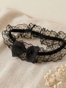 Black Lace Floral Bow Sexy Bridal Wedding Leg Chain - Black - View 5