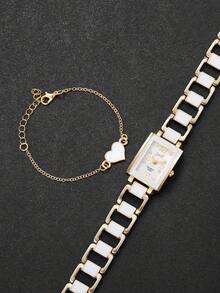 4pcs/Set Women's Gift Watch With Square Dial, Rhinestone Scales, Elegant Quartz Wrist Watch + Heart-Shaped Bracelet (Watch Box Not Included) - Multicolor - View 5