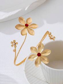 优雅镂空3D四叶花脚链，尺寸可调节，适合作为派对礼物 - 金色 - 查看 2