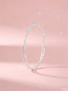 Double-Layered 925 Sterling Silver Pendant Bracelet, Minimalist Korean-Style Design With Multiple Stackable Layers, Fashionable Jewelry For Everyday Wear (Local Shipping, Fast Delivery) - Style 1 - View 6