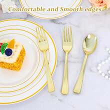 50-Piece Golden Fork Spoon Party Decorative Cutlery Set (Reusable) - Including 50 Pieces Forks, 25 Tablespoons - Repeat Cleaning And Use Wedding Cutlery Sets, Party Holiday Parties, Dinner, Wedding, Wedding, Kitchen, And Valentine's Day - Multicolor - View 3