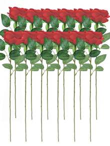 12/6 piezas Rosas rojas artificiales con tallos largos, flores falsas de tacto real para el Día de San Valentín, ramos de boda, centros de mesa de fiesta, decoración del hogar (Rojo) - Rojo - Ver 10