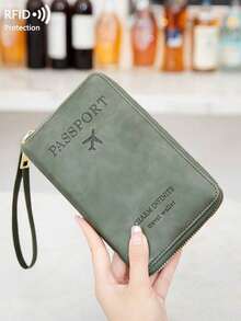 CHARM INFINITE Travel Passport Wallet RFID Blocking Creative Design Zipper Closure Multiple Card Slots Wrist Strap For Airplane Tickets Credit Cards Travel Organizer Beach Vacation Summer Gift - 綠色 - 查看 3