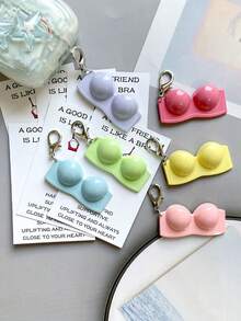 1/6件装趣味胸罩钥匙扣，内含“好朋友就像胸罩”口袋拥抱卡，树脂材质，独特鼓励卡，全年以有趣积极的方式传递快乐——生日、毕业、返校，以及送给闺蜜的独特鼓励卡——独一无二的礼物 - 彩色 - 查看 4