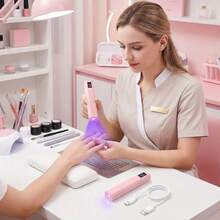 ‌LCD Handheld UV/LED Nail Lamp - Mini Gel Nail Polish Curing Light, Portable Cordless Rechargeable With 180mAh Battery, Hybrid Light, Fast-Curing - Pink - View 6