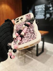 Leopard Print Bowknot Pattern Shockproof Full Coverage Soft Phone Case With Cute Black Bear Bow Lanyard, Suitable For IPhone 17 Pro Max/16 Pro/15/14 Pro Max/14 Pro/14/13/12 Pro/12/11 - Multicolor - View 5