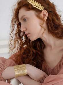 8pcs Greek Goddess Style Costume Accessories Set, Including Leaf Crown, Headband, Bracelet, Earrings And Bridal Headpiece, With Halloween Theme - Multicolor - View 5