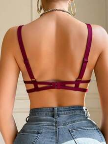 Áo ngực nữ màu đỏ gợi cảm, kiểu dáng thường ngày, đa năng, quyến rũ, nội y co giãn, áo ngực hở lưng dây chéo gợi cảm giúp chống chảy xệ. - Đỏ - Xem 3