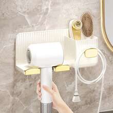 1pc PET Hair Dryer Holder For Bathroom, Wall Mounted No Drill Plastic Hair Dryer Stand With Comb Storage, Stand Holder For Hair Blower, Bathroom Accessories, Room Decor Bathroom Accessories - One Piece - View 11