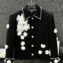 New Style, Three-Dimensional Flowers, Embroidery, High-End Feel, Pearl, Nail Bead Design, Light Luxury, Fashion, Wedding, Banquet, Party, Suit, Men's Coat, Women's Suit - màu đen - Xem 2