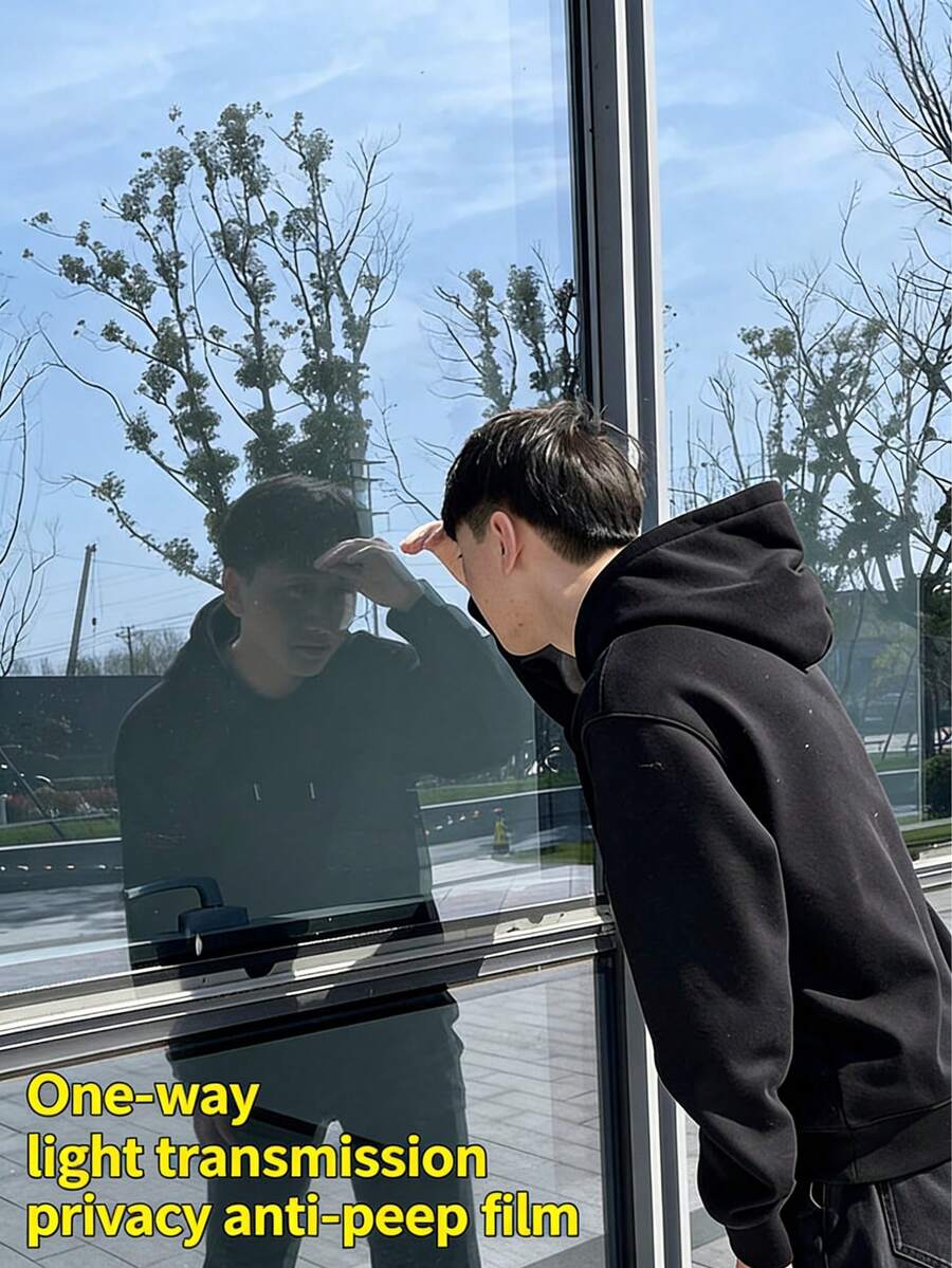 1 Roll 5m Single-Way Privacy Frosted Window Film, PET Material, Silver Gray, See-Through From Outside But Opaque From Inside, Suitable For Home, Bedroom, Office - Heat Insulation Film - View 1