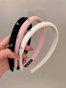 1pc/3pcs Girls Children's Fashion Narrow Bowknot Solid Color Fabric Sponge High Crown Headband Hair Accessory For Daily Wear - Multicolor - View 1