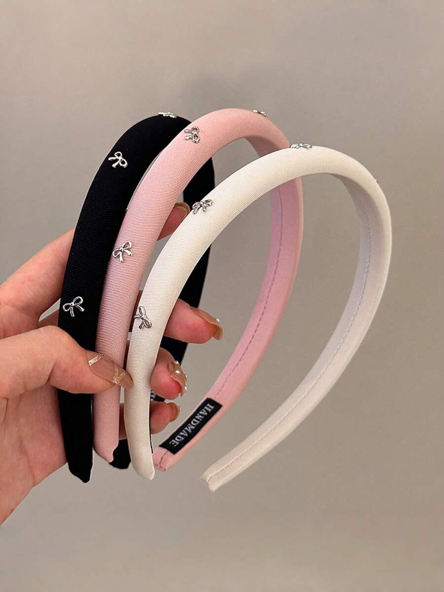 1pc/3pcs Girls Children's Fashion Narrow Bowknot Solid Color Fabric Sponge High Crown Headband Hair Accessory For Daily Wear - Multicolor - View 1